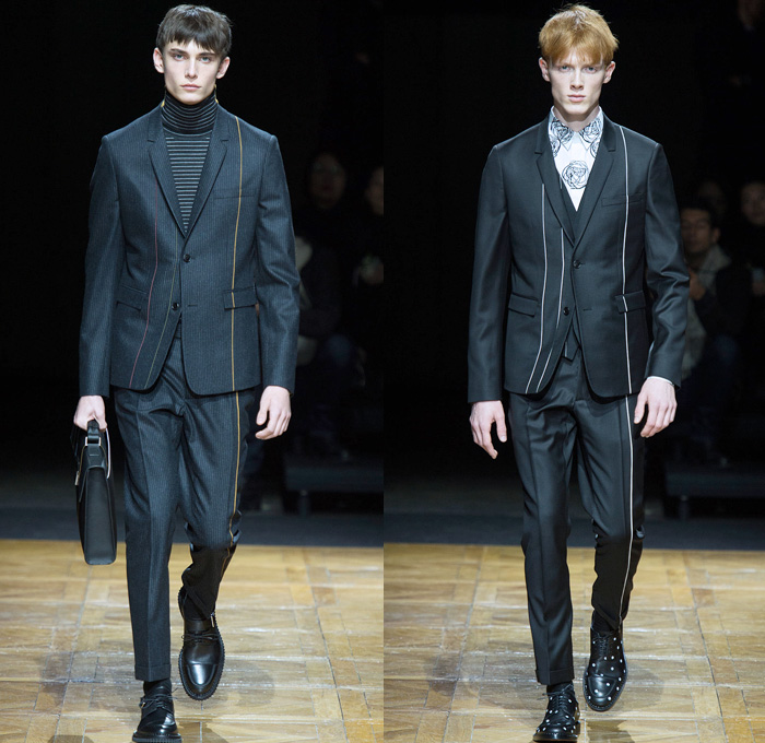 Dior Homme 2014-2015 Fall Autumn Winter Mens Runway Looks Fashion - Paris Fashion Week Mode à Paris Masculine Défilés - Denim Jeans Nautical Trench Coat Overcoat Topcoat Oversized Outerwear Parka Pinstripes Multi-Panel Suit Blazer Polka Dots Field Aviator Bomber Jacket Sweater Jumper Vest Waistcoat Cargo Pockets Flowers Florals Squiggle Rose Bud