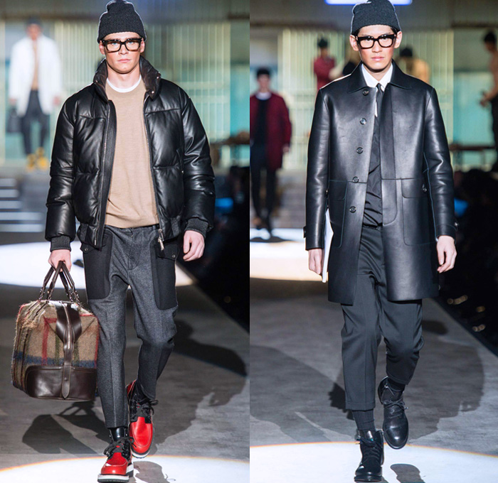 Dsquared2 2014-2015 Fall Autumn Winter Mens Runway Looks Fashion - Milano Moda Uomo Milan Fashion Week - Camera Nazionale della Moda Italiana - Straitjacket Penitentiary Prison Denim Jeans Jacket Destroyed Reverse Pockets Shirtsweater Multi-Panel Overcoat Outerwear Nautical Rollup Duffel Bag Waffle Quilted Blazer Sportcoat Trench Coat Cargo Pockets Bomber Hoodie Suit Puffer Down Jacket