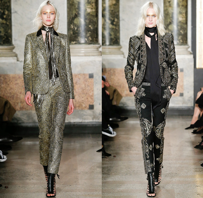 Emilio Pucci 2014-2015 Fall Autumn Winter Womens Runway Looks - Milano Moda Donna Milan Fashion Week - Camera Nazionale della Moda Italiana - Ornamental Abstract Prints Decorative Art Fringes Furry Sheer Chiffon Chunky Knit Cardigan Shawl Collar Leather Turtleneck Poncho Cape Mantle Tunicdress Dress Drapery Halterneck Robe Wrap One Shoulder 