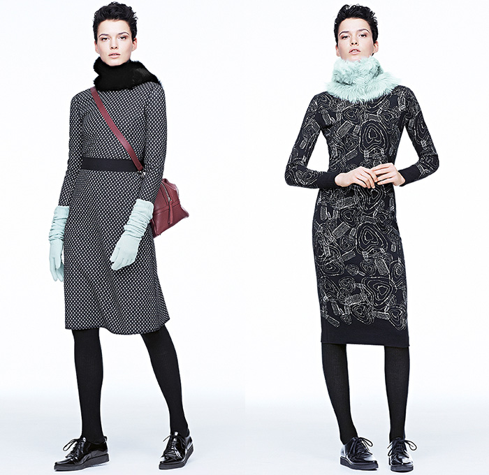 Escada Sport 2014-2015 Fall Autumn Winter Womens Lookbook Collection - Outerwear Coat Multi-Panel Quilted Trousers Cropped Pants Furry Scarf Tote Bag Cords Corduroy Shearling Cardigan Jeans Grey Gray Down Jacket Hoodie Drawstring Gloves Belted Waist Leggings Tights Windowpane Check Dress Flowers Florals Skirt Frock Boots Sweater Jumper Shirtdress One Piece Onesie Jumpsuit