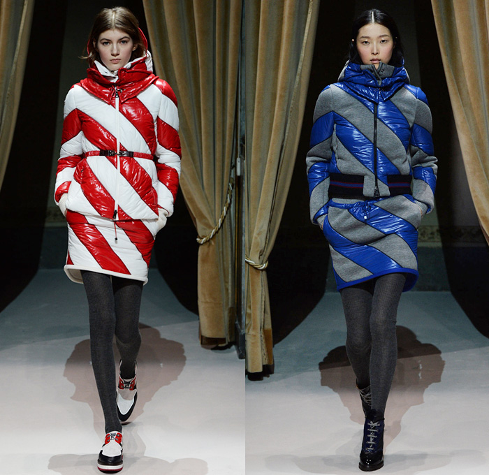 Fay 2014-2015 Fall Autumn Winter Womens Runway Looks - Milano Moda Donna Milan Fashion Week - Camera Nazionale della Moda Italiana - Charles M. Schulz Charlie Brown Snoopy Peanuts Yellow Bird Woodstock Colored Jeans Houndstooth Stripes Scarf Leggings Outerwear Trench Coat Bomber Jacket Parka Furry Pencil Skirt Rounded Hem Chunky Knit Sweater