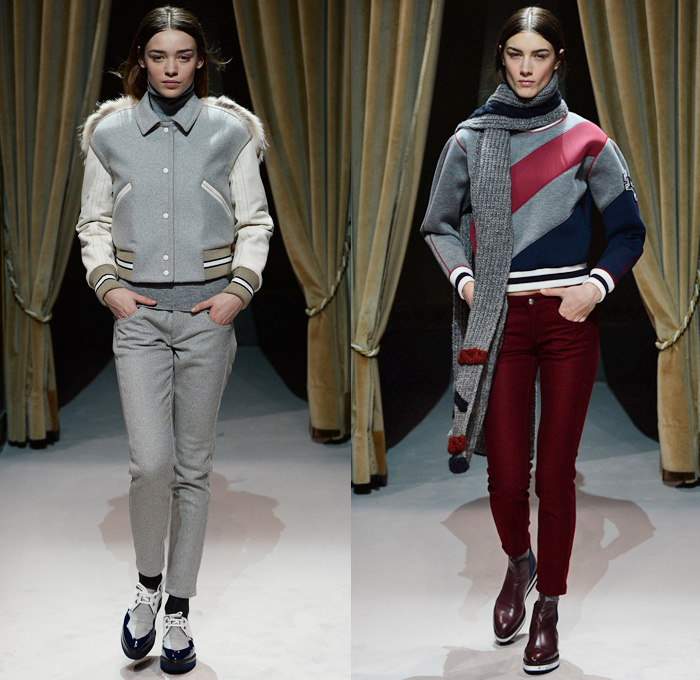 Fay 2014-2015 Fall Autumn Winter Womens Runway Looks - Milano Moda Donna Milan Fashion Week - Camera Nazionale della Moda Italiana - Charles M. Schulz Charlie Brown Snoopy Peanuts Yellow Bird Woodstock Colored Jeans Houndstooth Stripes Scarf Leggings Outerwear Trench Coat Bomber Jacket Parka Furry Pencil Skirt Rounded Hem Chunky Knit Sweater