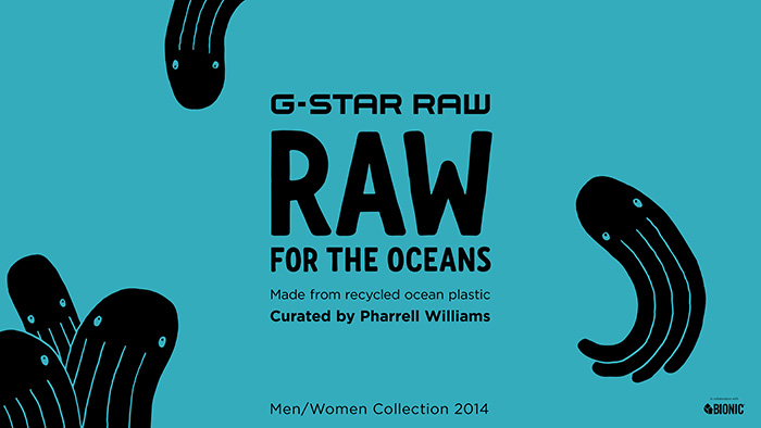 G-Star First RAW for the Oceans Collection 2014-2015 Fall Autumn Winter Womens - Bionic Yarn, the Vortex Project, Parley for the Oceans and Pharrell Williams Collaboration - Eco-Thread Fibers Recycled Plastic Bottles Sustainable Denim Jeans Fashion Otto the Octopus Houndstooth Mazarine Indigo Blue Black