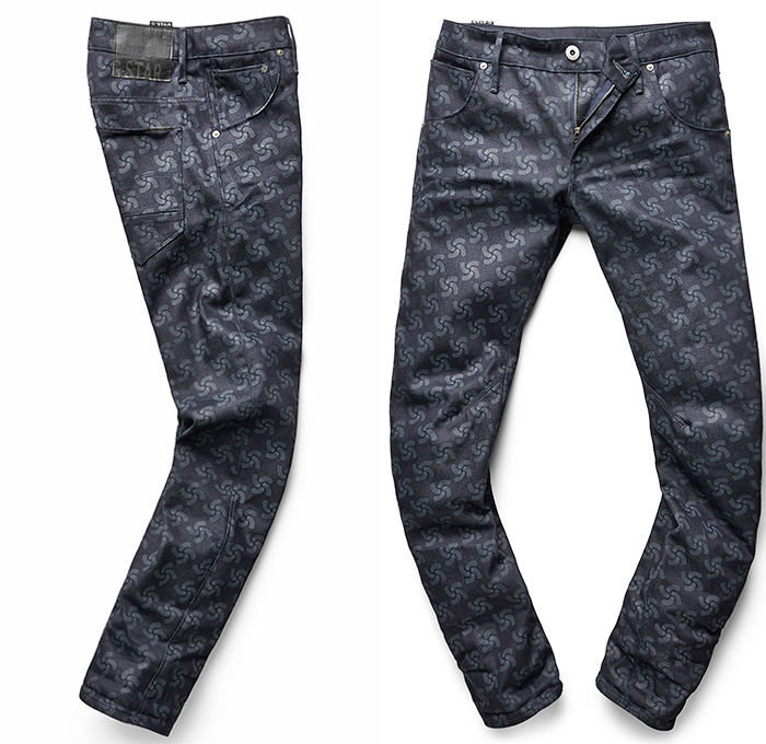 (06) Arc Slim Tapered AOP Mens Denim Jeans Mazarine Indigo Blue - G-Star First RAW for the Oceans Collection 2014-2015 Fall Autumn Winter Mens - Bionic Yarn, the Vortex Project, Parley for the Oceans and Pharrell Williams Collaboration - Eco-Thread Fibers Recycled Plastic Bottles Sustainable Denim Jeans Fashion Otto the Octopus Houndstooth Mazarine Indigo Blue Black