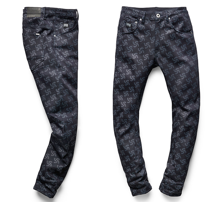 (05) Arc 3D Tapered AOP Womens Denim Jeans Mazarine Indigo Blue - G-Star First RAW for the Oceans Collection 2014-2015 Fall Autumn Winter Womens - Bionic Yarn, the Vortex Project, Parley for the Oceans and Pharrell Williams Collaboration - Eco-Thread Fibers Recycled Plastic Bottles Sustainable Denim Jeans Fashion Otto the Octopus Houndstooth Mazarine Indigo Blue Black