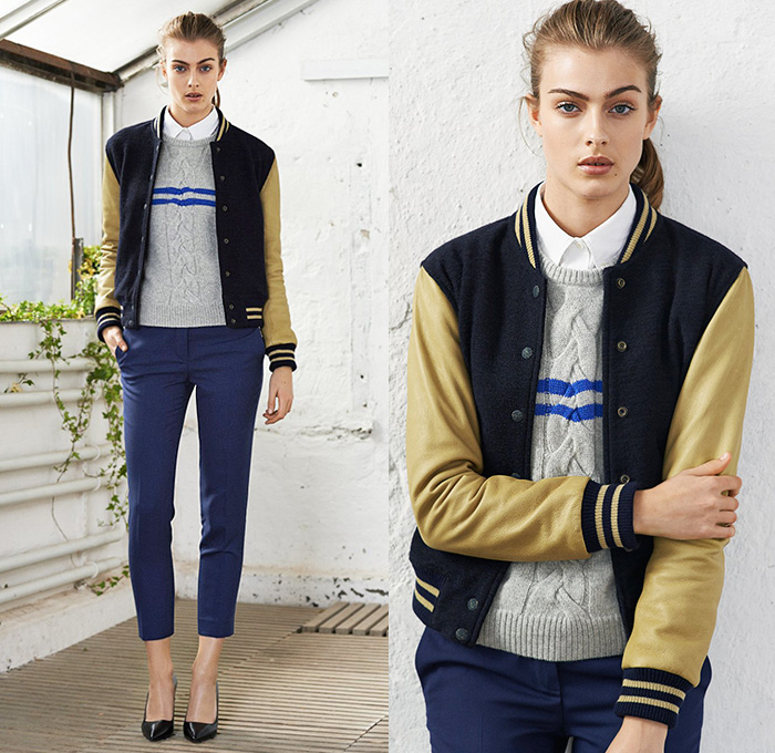 GANT Rugger 2014-2015 Fall Autumn Winter Womens Lookbook Collection - Outerwear Coat Checks Jogging Sweatpants Trench Coat Topcoat Overcoat Sneakers Shorts Vest Waistcoat Blazer Furry Scarf Knit Sweater Jumper Bomber Varsity Baseball Club Jacket