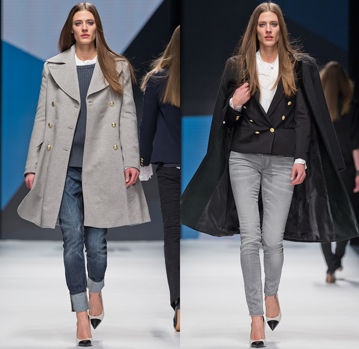 Hunkydory 2014-2015 Fall Autumn Winter Womens Runway Looks - Mercedes-Benz Fashion Week Stockholm Sweden Falla Host Vinter - Skinny Motorcycle Biker Panels Denim Jeans Outerwear Trench Pea Coat Turtleneck Sweater Jumper Chunky Knit Blazer Sheer Chiffon Ruffles Blouse Cardigan Crochet Pinstripe Furry Jumpsuit Playsuit Dress Zigzag