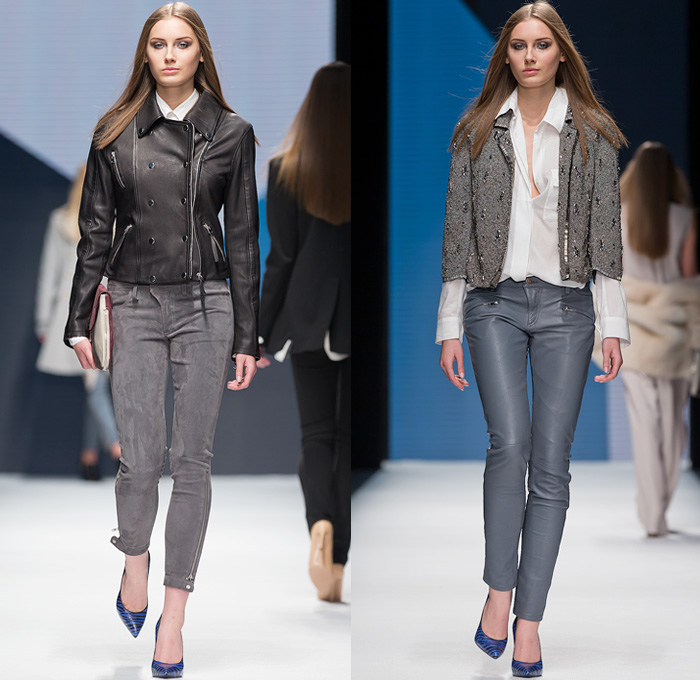 Hunkydory 2014-2015 Fall Autumn Winter Womens Runway Looks - Mercedes-Benz Fashion Week Stockholm Sweden Falla Host Vinter - Skinny Motorcycle Biker Panels Denim Jeans Outerwear Trench Pea Coat Turtleneck Sweater Jumper Chunky Knit Blazer Sheer Chiffon Ruffles Blouse Cardigan Crochet Pinstripe Furry Jumpsuit Playsuit Dress Zigzag