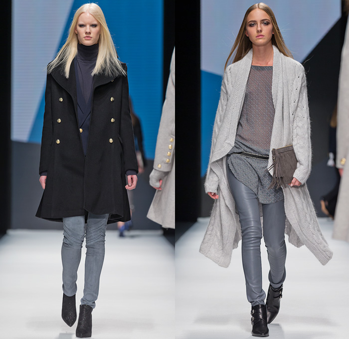 Hunkydory 2014-2015 Fall Autumn Winter Womens Runway Looks - Mercedes-Benz Fashion Week Stockholm Sweden Falla Host Vinter - Skinny Motorcycle Biker Panels Denim Jeans Outerwear Trench Pea Coat Turtleneck Sweater Jumper Chunky Knit Blazer Sheer Chiffon Ruffles Blouse Cardigan Crochet Pinstripe Furry Jumpsuit Playsuit Dress Zigzag