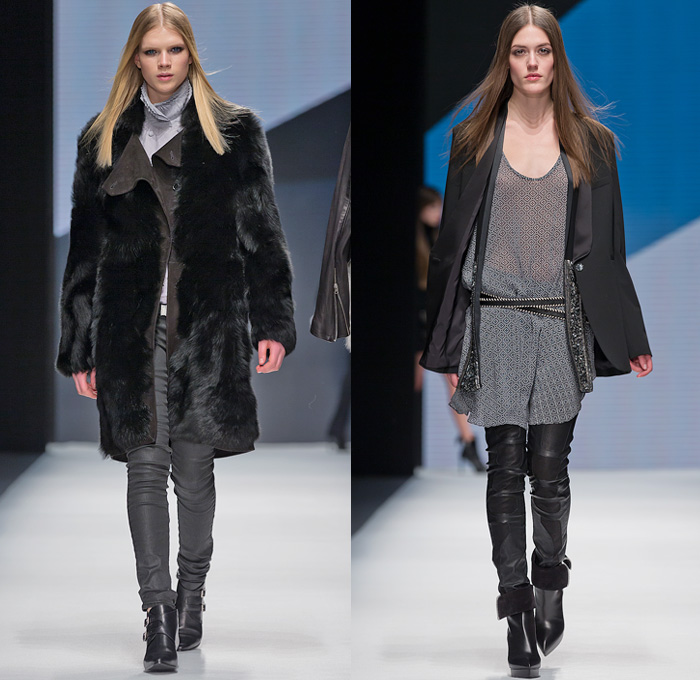 Hunkydory 2014-2015 Fall Autumn Winter Womens Runway Looks - Mercedes-Benz Fashion Week Stockholm Sweden Falla Host Vinter - Skinny Motorcycle Biker Panels Denim Jeans Outerwear Trench Pea Coat Turtleneck Sweater Jumper Chunky Knit Blazer Sheer Chiffon Ruffles Blouse Cardigan Crochet Pinstripe Furry Jumpsuit Playsuit Dress Zigzag