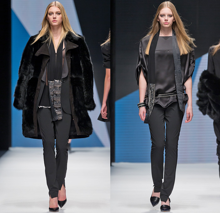 Hunkydory 2014-2015 Fall Autumn Winter Womens Runway Looks - Mercedes-Benz Fashion Week Stockholm Sweden Falla Host Vinter - Skinny Motorcycle Biker Panels Denim Jeans Outerwear Trench Pea Coat Turtleneck Sweater Jumper Chunky Knit Blazer Sheer Chiffon Ruffles Blouse Cardigan Crochet Pinstripe Furry Jumpsuit Playsuit Dress Zigzag