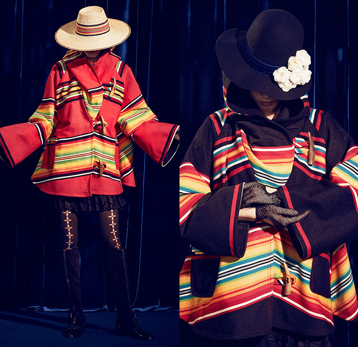 Lindsey Thornburg 2014-2015 Fall Autumn Winter Womens Lookbook Presentation - New York Fashion Show - Cape Cloak Poncho Ethnic Folk American Indian Western Ornamental Art Decorative Print Stripes Leggings Stockings Tights Boots Skirt Frock Hat Net Crown