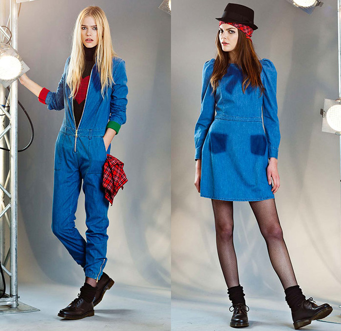 Love Moschino 2014-2015 Fall Autumn Winter Womens Lookbook Collection - Denim Jeans Onesie Boiler Suit Jumpsuit Coveralls Plaid Turtleneck Dress Grunge Rock n Roll Colorblock Cargo Pockets Pantsuit Flowers Florals Skirt Frock Hat Fedora Patchwork Motorcycle Rider Destroyed Destructed Ripped Illustration Graphic Outerwear Trench Coat Cardigan Bikerdress Cow Stripes Boots Bomber Jacket Parka Hoodie Ruffles