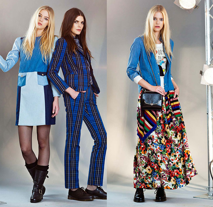 Love Moschino 2014-2015 Fall Autumn Winter Womens Lookbook Collection - Denim Jeans Onesie Boiler Suit Jumpsuit Coveralls Plaid Turtleneck Dress Grunge Rock n Roll Colorblock Cargo Pockets Pantsuit Flowers Florals Skirt Frock Hat Fedora Patchwork Motorcycle Rider Destroyed Destructed Ripped Illustration Graphic Outerwear Trench Coat Cardigan Bikerdress Cow Stripes Boots Bomber Jacket Parka Hoodie Ruffles