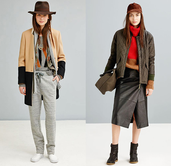 Madewell 2014-2015 Fall Autumn Winter Womens Lookbook Collection - Denim Jeans Thigh Panel Patchwork Frayed Retro Fade Skinny Skirt Plaid Motorcycle Biker Outerwear Jacket Leather Ankle Boots Culottes Gauchos Wide Leg Pants Trousers Palazzo Pants Quilted Down Jacket Down Coat Sweater Jumper Knit Shearling Onesie Jumpsuit Boiler Suit Coveralls Jogging Sweatpants Handkerchief Hem Frock Windowpane Check