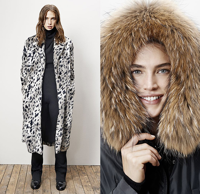 (03a) Coat KIRIKOU - (03b) Parka GARCONNE - maje 2014-2015 Fall Autumn Winter Womens Lookbook Collection - Designer Judith Milgrom - Outerwear Parka Leopard Cheetah Safari Jungle Down Coat Quilted Shawl Ethnic Tribal Print Graphic Pattern Grommets Stripes Plaid Faux Fur Furry Metallic Wrap Dress Bomber Jacket Motorcycle Moto Biker Rider Embroidery Flowers Florals Lace Velvet Knit Sweater Jumper Tights Skirt Frock Sheer Chiffon Peek-A-Boo Boots