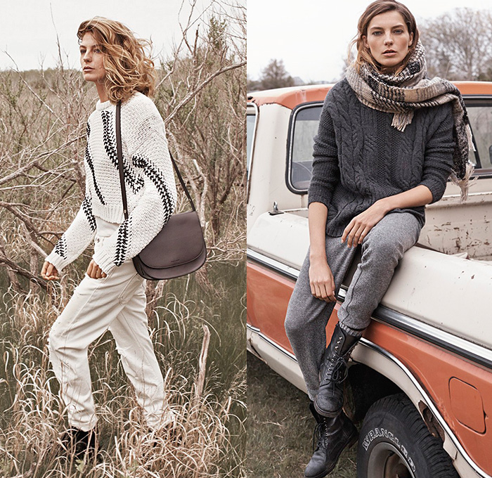 Mango 2014-2015 Fall Autumn Winter Womens Lookbook Collection with Daria Werbowy - Denim Jeans Outerwear Jacket Shearling Furry Leather Knit Scarf Destroyed Destructed Ripped Frayed Holes Vintage Distressed Coat Draped Lapel Boots Sweater Jumper Checks Vest Waistcoat Fringes Chunky Knit Jogging Sweatpants Shirtdress Plaid Cardigan