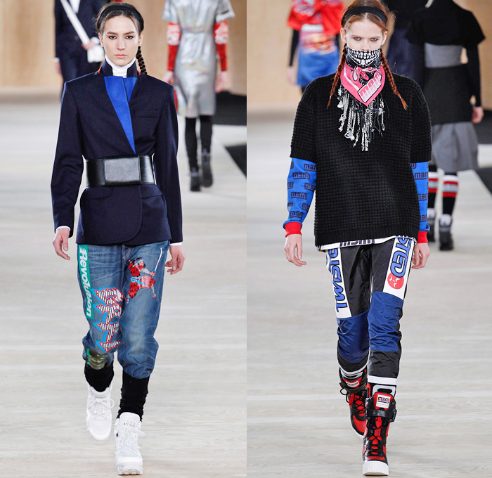 Marc by Marc Jacobs 2014-2015 Fall Autumn Winter Womens Runway Looks - MBMJ New York Fashion Week Catwalk - Denim Jeans BMV Motocross Belted Waist Outerwear Oversized Coat Blazer Leggings Athletic Sporty Streetwear Wide Leg Culottes Gauchos Knit Shorts Big Bow Tie Turtleneck Plaid Checks Romper Jumpsuit Sweaterdress Stripes Robe Wrap Kimono