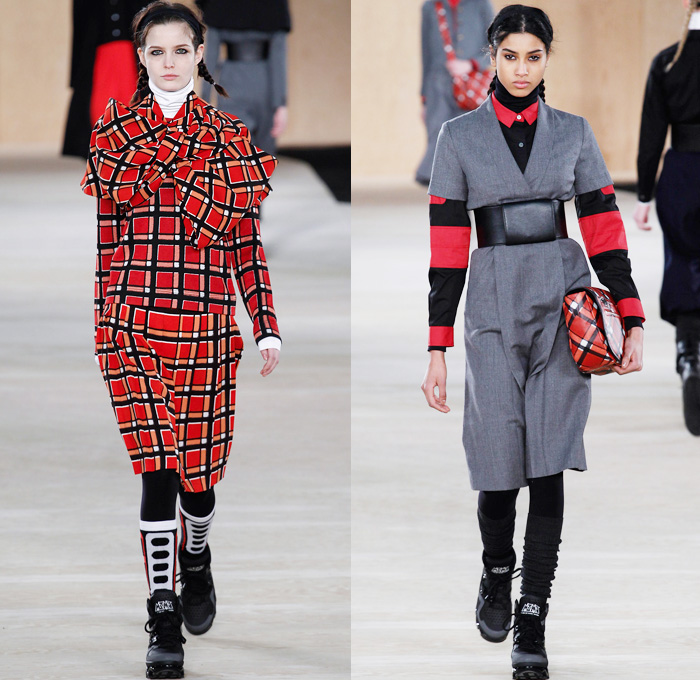 Marc by Marc Jacobs 2014-2015 Fall Autumn Winter Womens Runway Looks - MBMJ New York Fashion Week Catwalk - Denim Jeans BMV Motocross Belted Waist Outerwear Oversized Coat Blazer Leggings Athletic Sporty Streetwear Wide Leg Culottes Gauchos Knit Shorts Big Bow Tie Turtleneck Plaid Checks Romper Jumpsuit Sweaterdress Stripes Robe Wrap Kimono