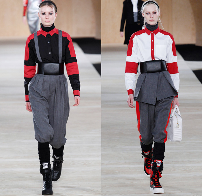 Marc by Marc Jacobs 2014-2015 Fall Autumn Winter Womens Runway Looks - MBMJ New York Fashion Week Catwalk - Denim Jeans BMV Motocross Belted Waist Outerwear Oversized Coat Blazer Leggings Athletic Sporty Streetwear Wide Leg Culottes Gauchos Knit Shorts Big Bow Tie Turtleneck Plaid Checks Romper Jumpsuit Sweaterdress Stripes Robe Wrap Kimono