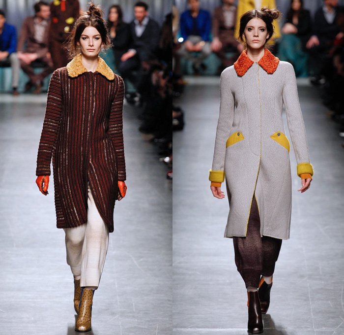 Missoni 2014-2015 Fall Autumn Winter Womens Runway Looks - Milano Moda Donna Milan Fashion Week - Camera Nazionale della Moda Italiana - Knit Wool Cargo Pockets Outerwear Coat Embellishments Zigzag Puzzle Color Block Mosaic Fanny Pack Bomber Jacket Hoodie Jogging Sweatpants Leggings Furry Parka Vest Waistcoat High Slit Pinafore Dress Weave