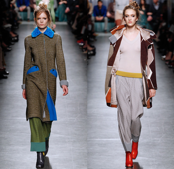 Missoni 2014-2015 Fall Autumn Winter Womens Runway Looks - Milano Moda Donna Milan Fashion Week - Camera Nazionale della Moda Italiana - Knit Wool Cargo Pockets Outerwear Coat Embellishments Zigzag Puzzle Color Block Mosaic Fanny Pack Bomber Jacket Hoodie Jogging Sweatpants Leggings Furry Parka Vest Waistcoat High Slit Pinafore Dress Weave