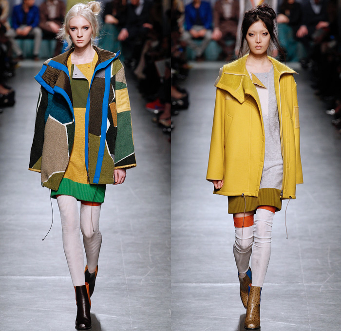 Missoni 2014-2015 Fall Autumn Winter Womens Runway Looks - Milano Moda Donna Milan Fashion Week - Camera Nazionale della Moda Italiana - Knit Wool Cargo Pockets Outerwear Coat Embellishments Zigzag Puzzle Color Block Mosaic Fanny Pack Bomber Jacket Hoodie Jogging Sweatpants Leggings Furry Parka Vest Waistcoat High Slit Pinafore Dress Weave