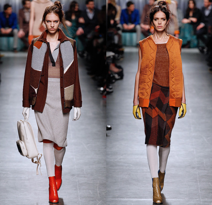 Missoni 2014-2015 Fall Autumn Winter Womens Runway Looks - Milano Moda Donna Milan Fashion Week - Camera Nazionale della Moda Italiana - Knit Wool Cargo Pockets Outerwear Coat Embellishments Zigzag Puzzle Color Block Mosaic Fanny Pack Bomber Jacket Hoodie Jogging Sweatpants Leggings Furry Parka Vest Waistcoat High Slit Pinafore Dress Weave