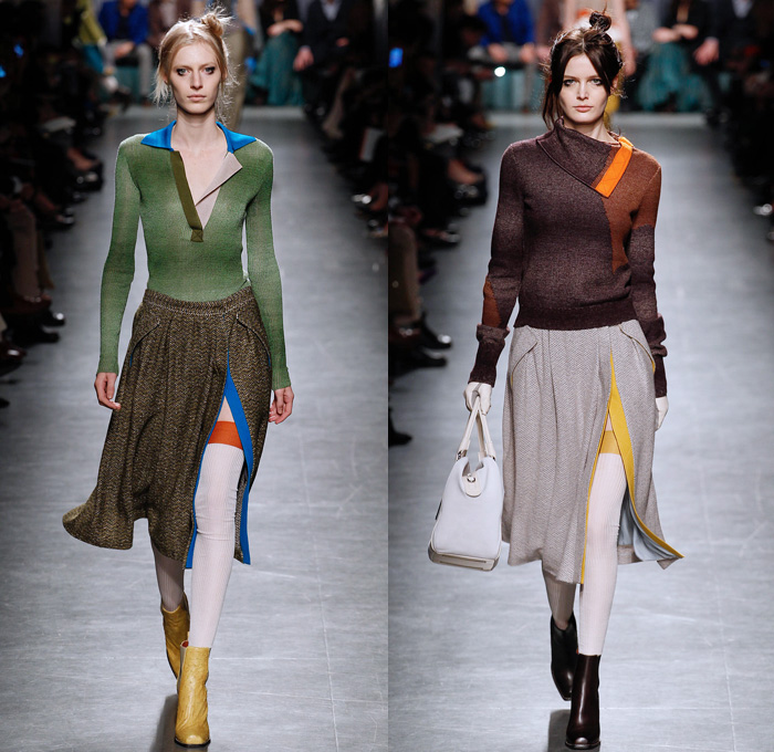 Missoni 2014-2015 Fall Autumn Winter Womens Runway Looks - Milano Moda Donna Milan Fashion Week - Camera Nazionale della Moda Italiana - Knit Wool Cargo Pockets Outerwear Coat Embellishments Zigzag Puzzle Color Block Mosaic Fanny Pack Bomber Jacket Hoodie Jogging Sweatpants Leggings Furry Parka Vest Waistcoat High Slit Pinafore Dress Weave