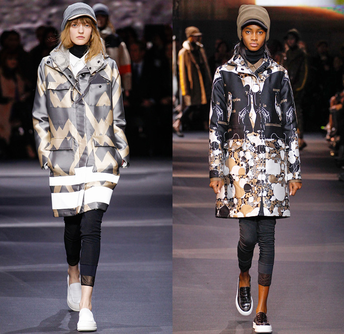 Moncler Gamme Rouge 2014-2015 Fall Autumn Winter Womens Runway Looks - Paris Fashion Week Mode à Paris Prêt à Porter Défilés - Leggings Jogging Sweatpants Outerwear Coat Topcoat Overcoat Parka Oversized Stripes Metallic Silver Cargo Pockets Furry Hat Flowers Florals Abstract Gloves Geometric Skirt Frock Beanie Knit Cap Hoodie Spikes