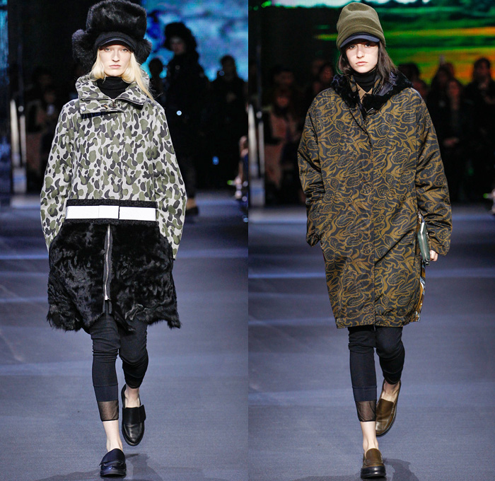 Moncler Gamme Rouge 2014-2015 Fall Autumn Winter Womens Runway Looks - Paris Fashion Week Mode à Paris Prêt à Porter Défilés - Leggings Jogging Sweatpants Outerwear Coat Topcoat Overcoat Parka Oversized Stripes Metallic Silver Cargo Pockets Furry Hat Flowers Florals Abstract Gloves Geometric Skirt Frock Beanie Knit Cap Hoodie Spikes