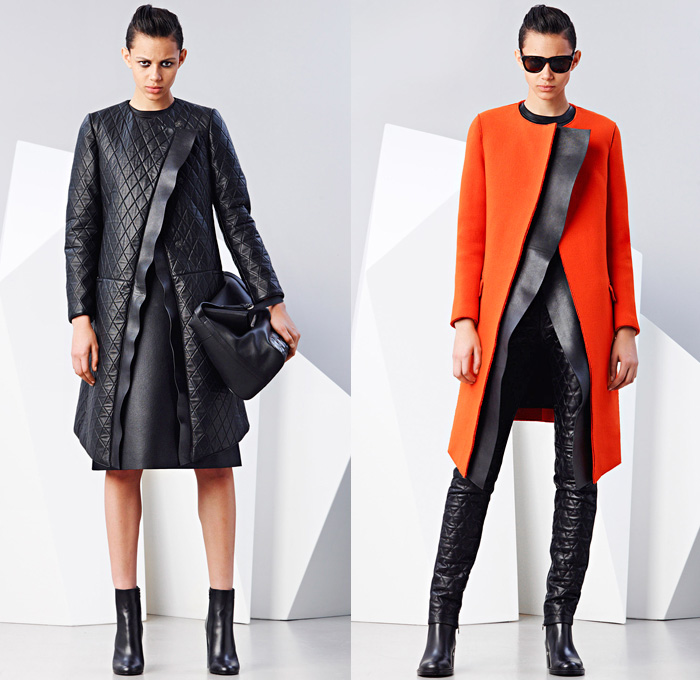 Neil Barrett 2014-2015 Fall Autumn Winter Womens Lookbook Presentation - Paris Fashion Week Prêt à Porter Défilés - Flash Lightning Bolt Outerwear Coat Bomber Jacket Waffle Quilted Skirt Frock Leather Crop Top Midriff Hoodie Ruffles Dots Puffer Down Jacket Handkerchief Hem Ombre Motorcycle Biker Sweatpants Spaghetti Noodle Strap Sweaterdress