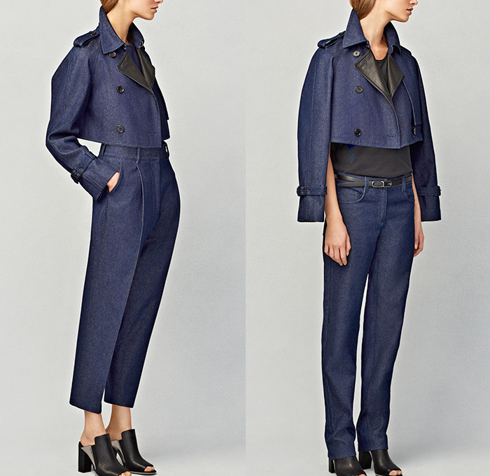 (03a) Two Piece Denim Trench Coat - Carrot Denim Pant - (03b) Two Piece Denim Trench Coat - Grunge Denim Jean - 3.1 Phillip Lim Denim Jeans Capsule Fashion Collection Womens 2014 Fall Autumn Launch May - Motorcycle Biker Jacket Pencil Skirt Blazer Two Piece Trench Coat Bralette Peplum Wide Leg Carrot Pants Trousers Grunge
