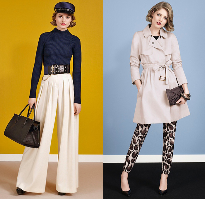 Paule Ka Paris 2014-2015 Fall Autumn Winter Womens Lookbook Collection - Skinny Jeans Ribbon Bow Knit Cardigan Hat Trousers Dress Shift Dress Sleeveless Outerwear Colorblock Ankle Boots Sash Waist Ribbon Waist Wrap Blazer Ruffles Pantsuit Lace Pleats Palazzo Pants Wide Leg Sweater Jumper Trench Coat Animal Safari Jungle Leopard Print Graphic Cape Coatdress Down Jacket Quilted Wrap Waist Frock Pencil Skirt