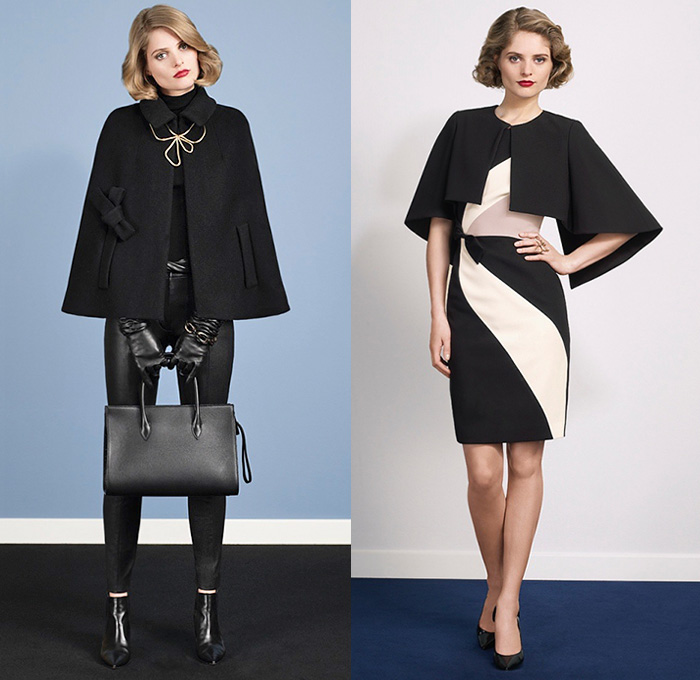 Paule Ka Paris 2014-2015 Fall Autumn Winter Womens Lookbook Collection - Skinny Jeans Ribbon Bow Knit Cardigan Hat Trousers Dress Shift Dress Sleeveless Outerwear Colorblock Ankle Boots Sash Waist Ribbon Waist Wrap Blazer Ruffles Pantsuit Lace Pleats Palazzo Pants Wide Leg Sweater Jumper Trench Coat Animal Safari Jungle Leopard Print Graphic Cape Coatdress Down Jacket Quilted Wrap Waist Frock Pencil Skirt