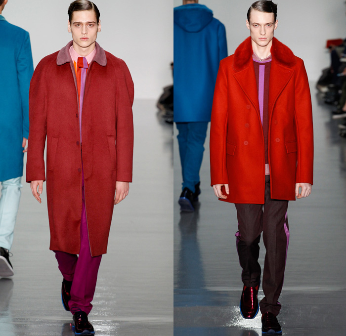 Richard Nicoll 2014-2015 Fall Autumn Winter Mens Runway Looks Fashion - London Collections - Pseudo Denim Jean Trucker Jacket Outerwear Oversized Trench Coat Bomber Varsity Jacket Checks Plaid Flowers Floral Print Ruffles Button Down Shirt