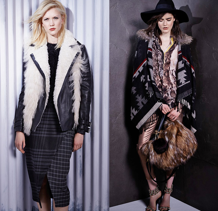 River Island 2014-2015 Fall Autumn Winter Womens Lookbook Fashion Style Collection - Denim Jeans Furry Oversized Outerwear Coat Chunky Knit Sweater Jumper Knit Animal Leopard Print Pattern Motif Zebra Stripes Grunge Multi-Panel White Ensemble Windowpane Checks Ethnic Folk Ornamental Print Decorative Art Hat Plaid Ribbed Frock Leather Mini Skirt Shirtdress Maxi Dress Flowers Florals Lace Mesh Peek-A-Boo Fringes Metallic Reptile Snake