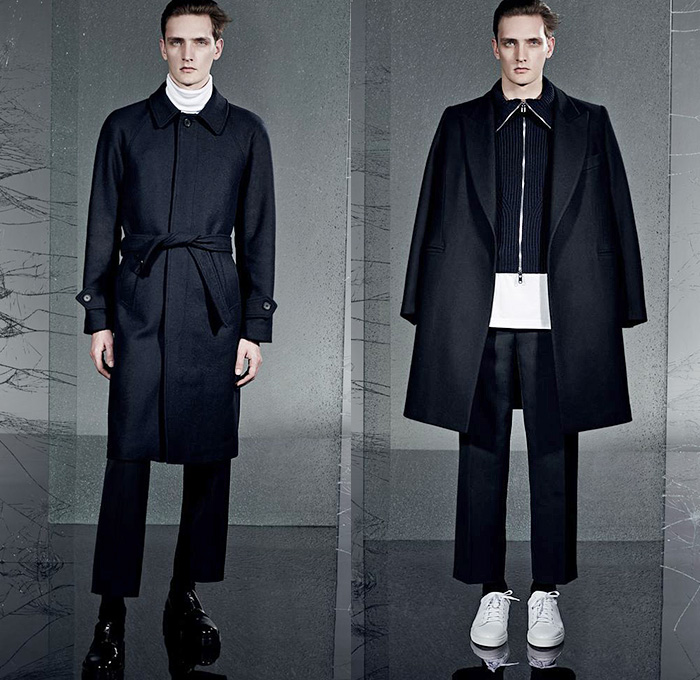 sandro Paris 2014-2015 Fall Autumn Winter Mens Lookbook Collection - Outerwear Parka Jacket Hoodie Abstract Marbled Checks Trousers Trench Coat Topcoat Overcoat Turtleneck Moto Motorcycle Biker Rider Bomber Aviator Jacket Utility Pocket Cropped Pants