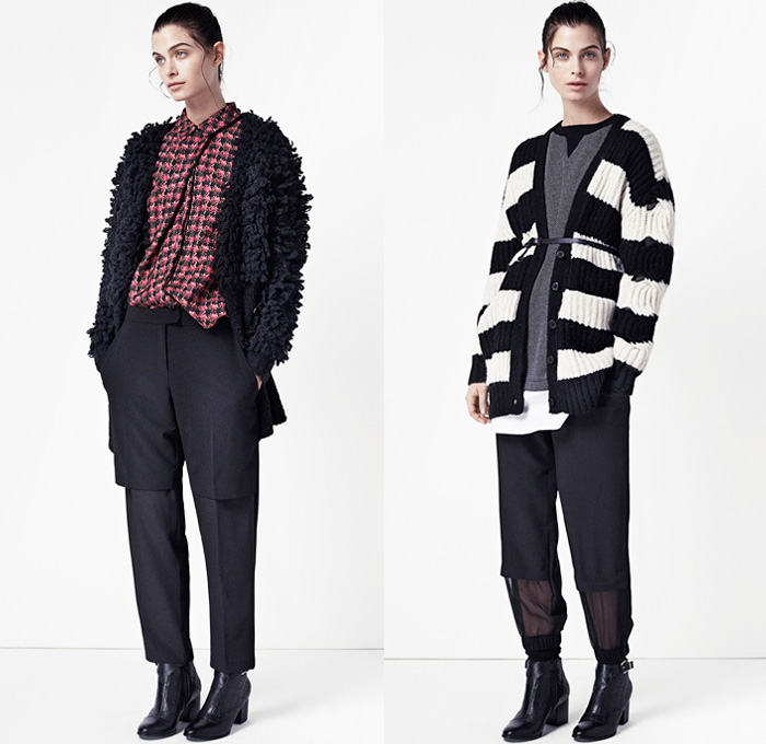 Thakoon Addition 2014 Fall Womens Lookbook Presentation - Autumn Collection Looks - Jogging Sweatpants Dress Knit Sweater Plaid Windowpane Checks Flowers Florals Outerwear Coat Asymmetrical Angled Robe Wrap Bomber Jacket Polka Dots Pantsuit Strapless Jumpsuit Playsuit Shorts Over Pants Sheer Chiffon Panel Nautical Crop Top Midriff