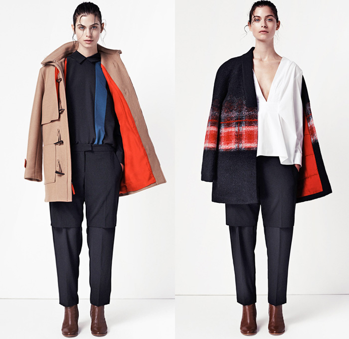 Thakoon Addition 2014 Fall Womens Lookbook Presentation - Autumn Collection Looks - Jogging Sweatpants Dress Knit Sweater Plaid Windowpane Checks Flowers Florals Outerwear Coat Asymmetrical Angled Robe Wrap Bomber Jacket Polka Dots Pantsuit Strapless Jumpsuit Playsuit Shorts Over Pants Sheer Chiffon Panel Nautical Crop Top Midriff