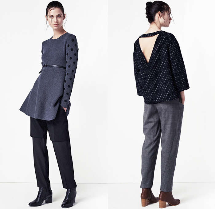 Thakoon Addition 2014 Fall Womens Lookbook Presentation - Autumn Collection Looks - Jogging Sweatpants Dress Knit Sweater Plaid Windowpane Checks Flowers Florals Outerwear Coat Asymmetrical Angled Robe Wrap Bomber Jacket Polka Dots Pantsuit Strapless Jumpsuit Playsuit Shorts Over Pants Sheer Chiffon Panel Nautical Crop Top Midriff