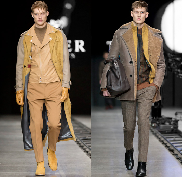 Tiger of Sweden 2014-2015 Fall Autumn Winter Mens Runway Looks Fashion - Mercedes-Benz Fashion Week Stockholm Sweden Falla Host Vinter - Skinny Biker Leather Pants Jeans Trousers Bomber Jacket Checks Plaid Zipper Knit Cap Beanie Suit Blazer Motorcycle Biker Rider Sweater Jumper Outerwear Trench Coat Overcoat Topcoat Hidden Buttons