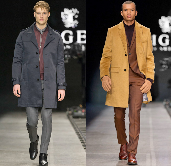 Tiger of Sweden 2014-2015 Fall Autumn Winter Mens Runway Looks Fashion - Mercedes-Benz Fashion Week Stockholm Sweden Falla Host Vinter - Skinny Biker Leather Pants Jeans Trousers Bomber Jacket Checks Plaid Zipper Knit Cap Beanie Suit Blazer Motorcycle Biker Rider Sweater Jumper Outerwear Trench Coat Overcoat Topcoat Hidden Buttons