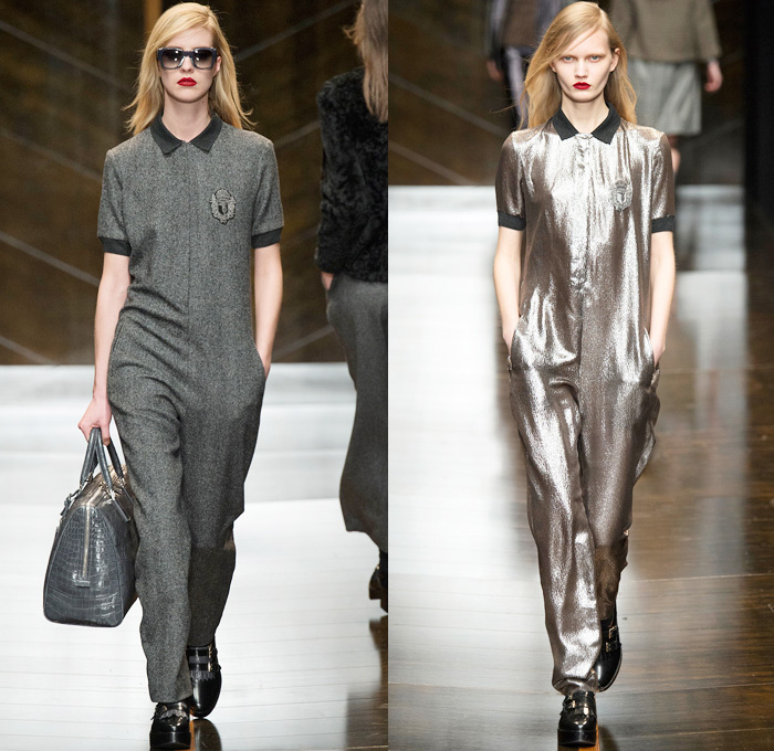 Trussardi 2014-2015 Fall Autumn Winter Womens Runway Looks - Milano Moda Donna Milan Fashion Week - Camera Nazionale della Moda Italiana - Onesie Jumpsuit Playsuit Emblem Coatdress Checks Zebra Motif Bomber Jacket Coat Zigzag Knit Turtleneck Sweater Jumper Skirt Frock Trucker Shirt Leather Stripes Furry Reptile Snake Pantsuit Blazer Wide Leg