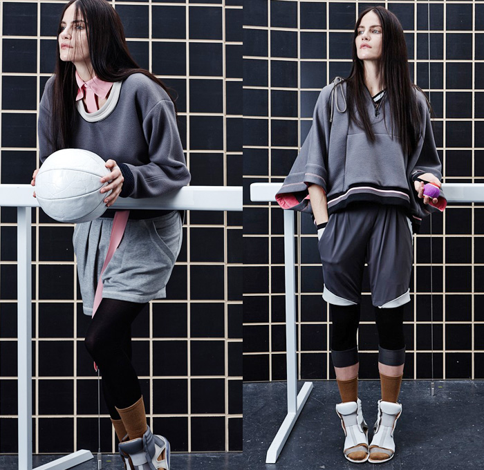 VPL by Victoria Bartlett 2014 Fall Autumn Winter Womens Lookbook Presentation - Visible Panty Line Autumn Collection Looks - Ultraviolet Denim Jeans Leggings Activewear Sporty Gym Athletic Sweater Jumper Fitness Jacket Shirtdress Tanktop Abstract Print Tunic Poncho