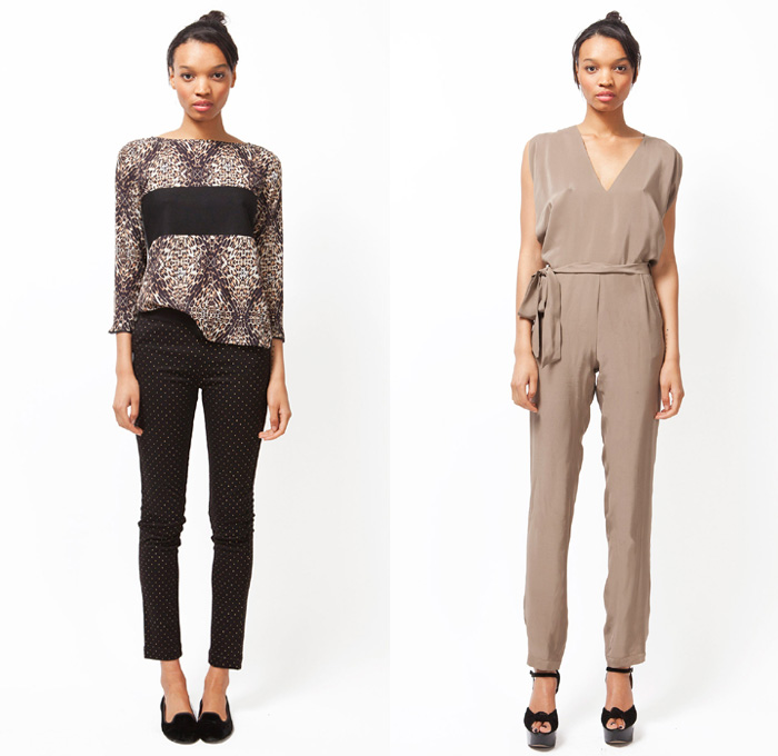 Wren 2014-2015 Fall Autumn Winter Womens Lookbook Presentation - New York Fashion - Jogging Sweatpants Stripes Animal Jungle Cat Leopard Crop Top Midriff Polka Dots Jumpsuit V-Neck Shorts Sheer Chiffon Peek-a-Boo Bomber Jacket Plaid Multi Panel Dress Spaghetti Strap Noodle Strap