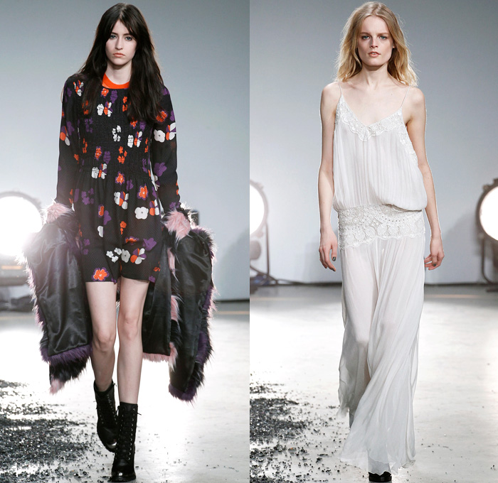 Zadig et Voltaire 2014-2015 Fall Autumn Winter Womens Runway Looks - Paris Fashion Week Prêt à Porter Défilés - Skinny Motorcycle Biker Rider Pants Jeans Flowers Florals Print Furry Outerwear Coat Shorts Leather Zipper Low V Neck Cardigan Knit Military Urban Cargo Pockets Sequins Lace Fringes Scarf Jogging Sweatpants Embellishments Jumpsuit Salopette Overalls Wide Leg Palazzo Pants Skirt Frock Dress Robe Wrap Sheer Chiffon Peekaboo Stripes Maxi Dress