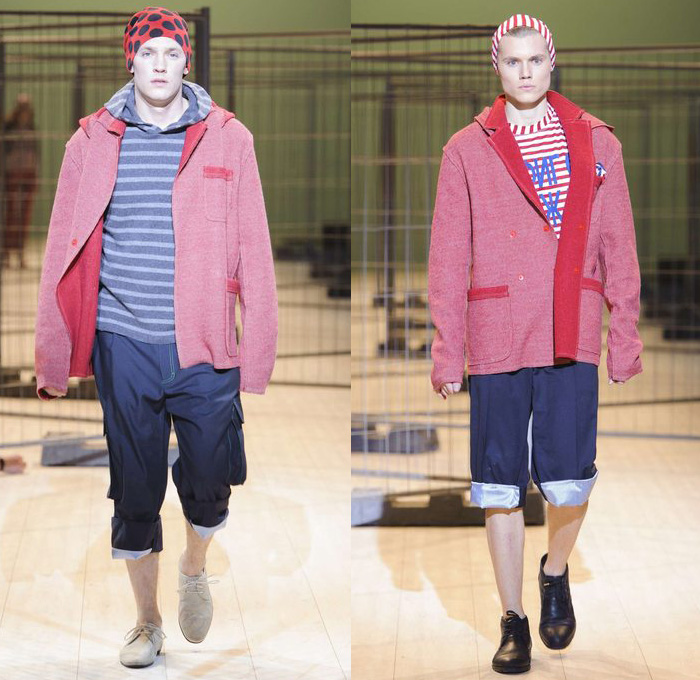ZALEVSKIY 2014-2015 Fall Autumn Winter Mens Runway Looks - Ukrainian Fashion Week Kiev Kyiv Catwalk Fashion Show - Plaid Prison Stripes Outerwear Coat Trucker Shirt Slouchy Bomber Jacket Hoodie Robe Wrap Roll Up Fold Up Cropped Pants
