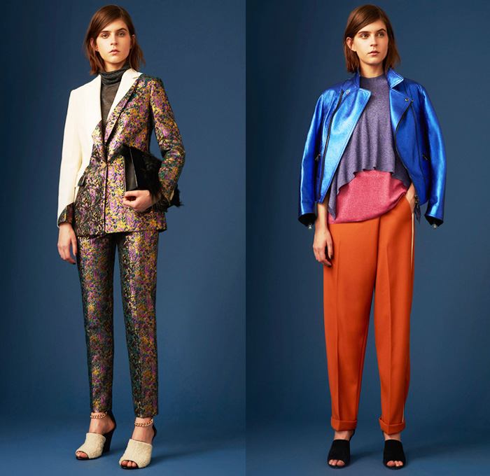 3.1 Phillip Lim 2014 Pre Fall Womens Presentation - Pre Autumn Collection - Leggings Culottes Gauchos Wide Leg Slouchy Sweatpants Ornamental Decorative Art Print Multi-Panel Blazer Pantsuit Motorcycle Biker Jacket Crackled Windbreaker Anorak: Designer Denim Jeans Fashion: Season Collections, Runways, Lookbooks and Linesheets