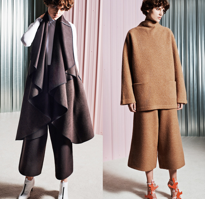 Acne Studios 2014 Pre Fall Womens Lookbook Presentation - Pre Autumn Collection Looks - Palazzo Pants Culottes Wide Leg Leggings Cutout Petals Flowers Floral Motif Graphic Print Minimalist Furry Drapery Scarf Sweater Jumper Multi-Panel Coat Foldover Handkerchief Angular Hem Anorak Skirt Frock Dress Shawl Stole: Designer Denim Jeans Fashion: Season Collections, Runways, Lookbooks and Linesheets